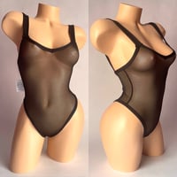 Image 1 of Lux Stretchy Sheer Black Bodysuit