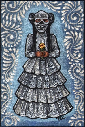 Image of Mini Original ~ Girl With Skeleton Mask #1 ~ Make Little Girls Creepy Again