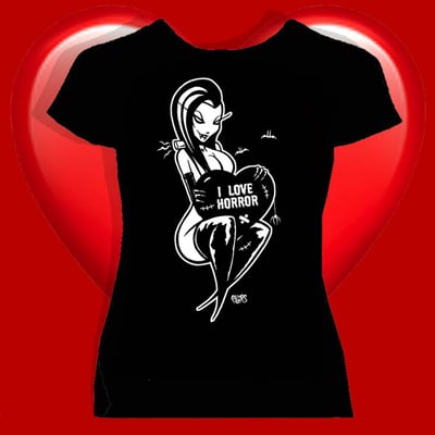 Image of preorder I LOVE HORROR woman’s Fitted SHIRT  - ships AUG 28th 