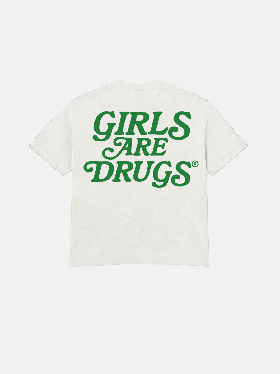 Image of GIRLS ARE DRUGS® TEE - WHITE / KELLY GREEN