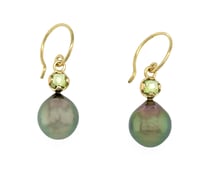 Image 1 of Rose Cut Peridot & Pistachio Tahitian Pearl Earrings