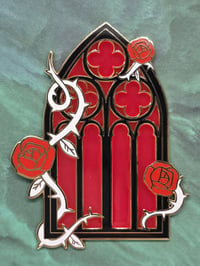 Image 3 of Red Rose Cathedral Window Enamel Pin