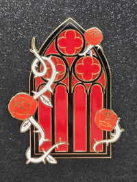 Image 1 of Red Rose Cathedral Window Enamel Pin