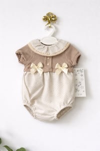 beige girls bow rompee