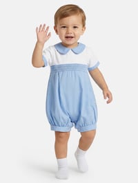 Boys sky blue smocked romper