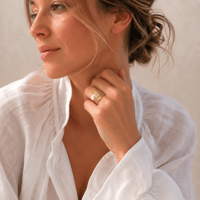 Image 1 of Bague striée , cuir, Or vieilli