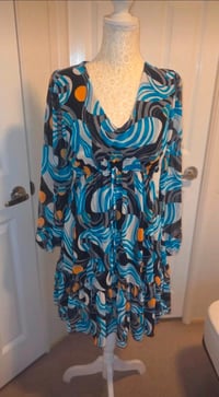 Image 2 of Lovy Pop Blue Abstract Print Long Sleeve Mini Dress – Size 14