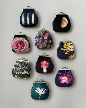 Image of Moon, velvet kisslock coin purse with silk plant-dyed lining