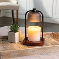 Image 3 of Black and Timber Pendant Candle Warmer Lantern