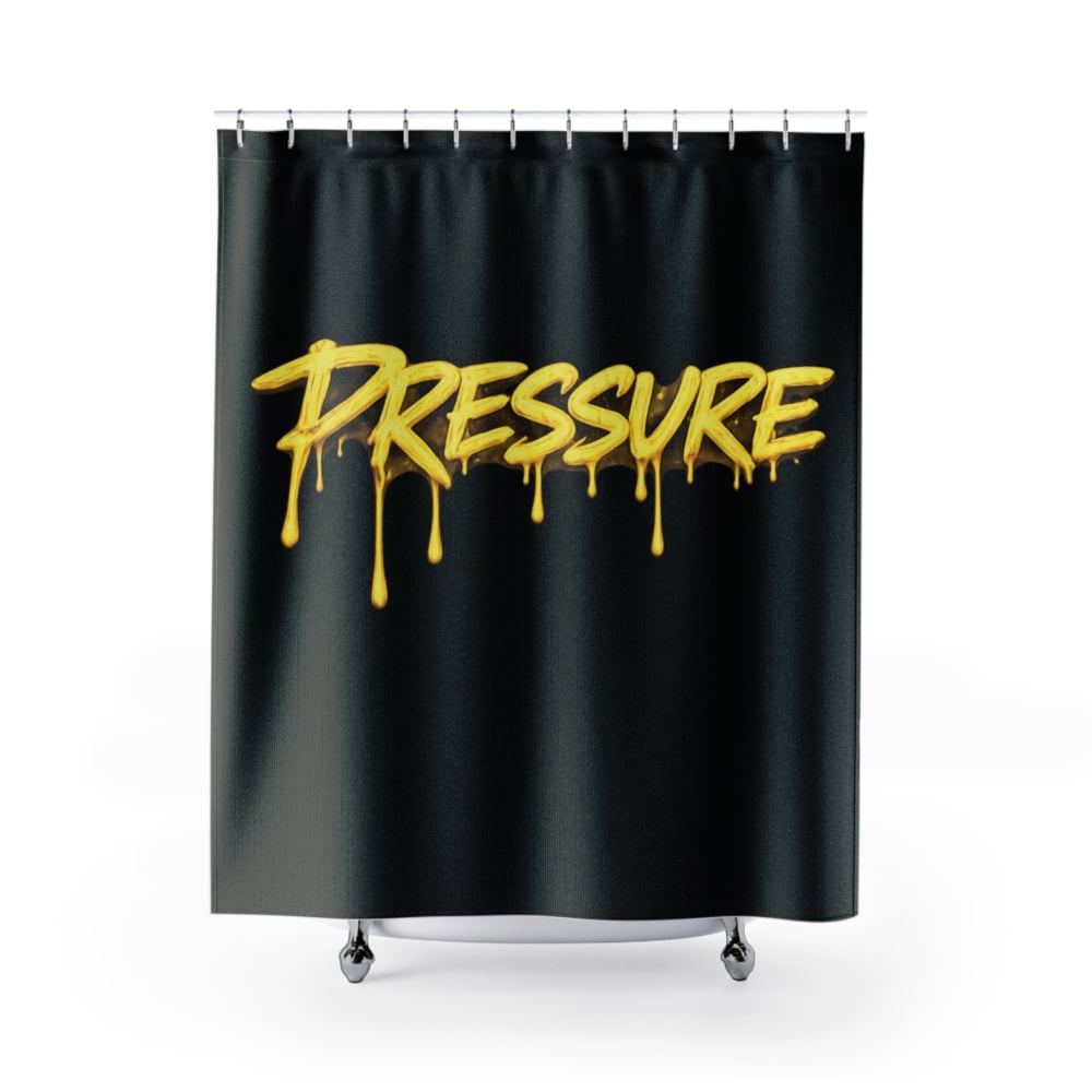 Image of Pressure Graffiti Shower Curtain – Bold Dripping Yellow Street Art Bathroom Decor