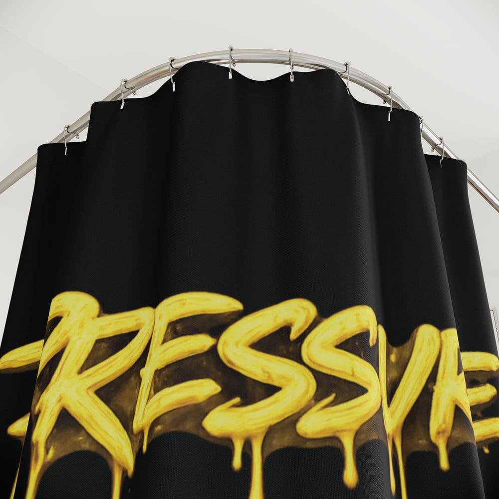 Image of Pressure Graffiti Shower Curtain – Bold Dripping Yellow Street Art Bathroom Decor