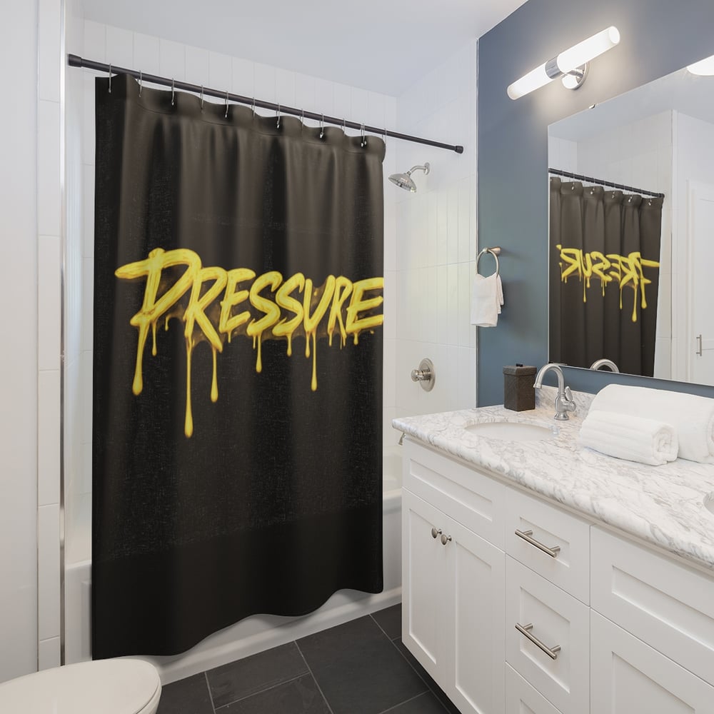 Image of Pressure Graffiti Shower Curtain – Bold Dripping Yellow Street Art Bathroom Decor