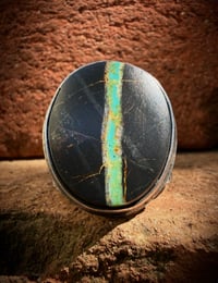 Image 2 of WL&A Handmade Heavy Ingot High Grade Natural Black Jack Ribbon Sunrise Ring - Size 11 