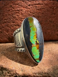 Image 1 of WL&A Handmade Heavy Ingot Gem Grade Natural Black Jack Ribbon Sunrise Ring - Size 12