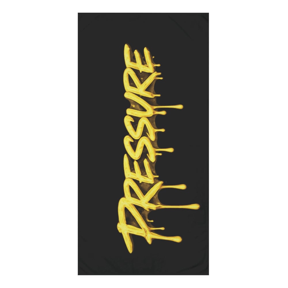 Image of Pressure Graphic Towel — Black Beach & Gym Towel with Dripping Gold Text