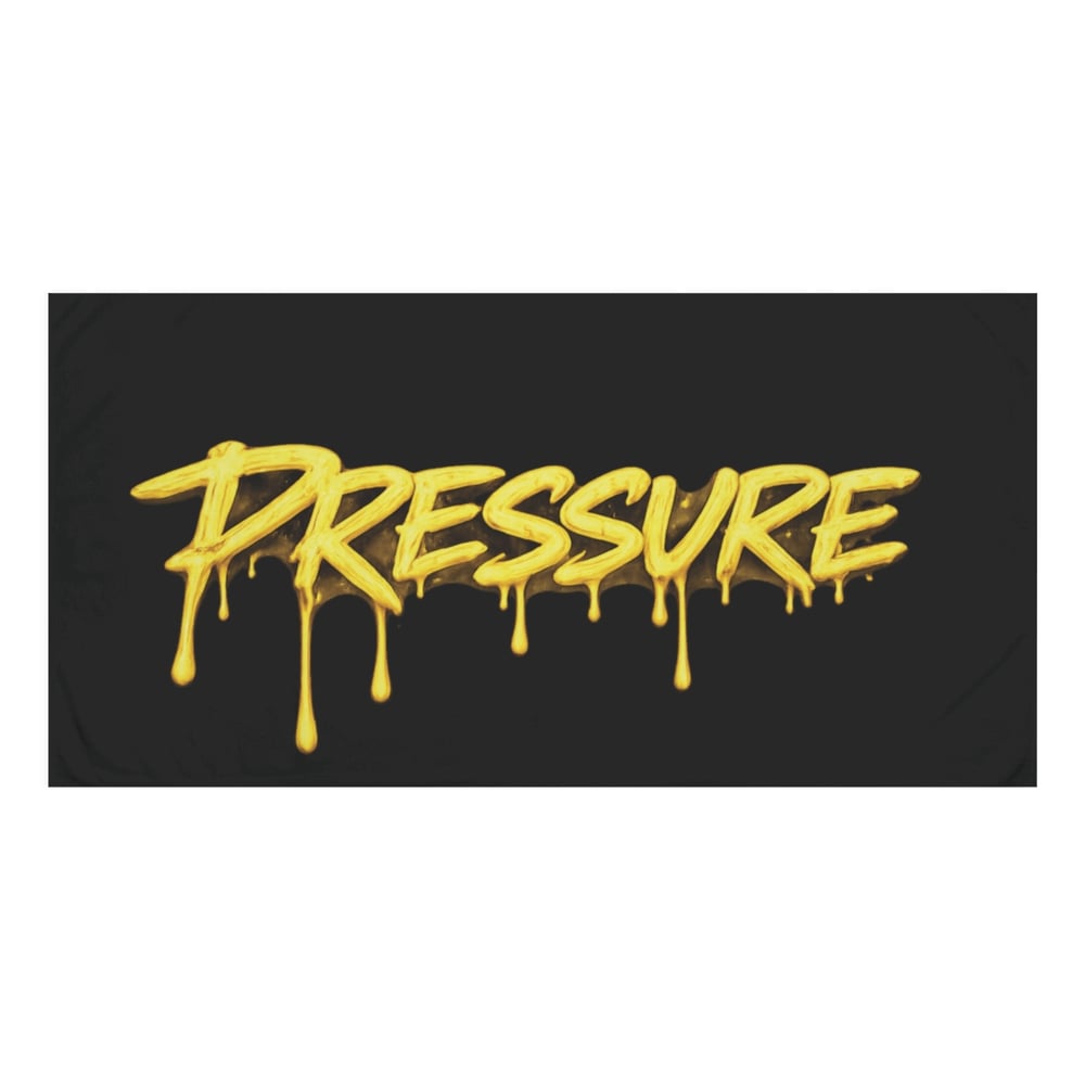 Image of Pressure Graphic Towel — Black Beach & Gym Towel with Dripping Gold Text