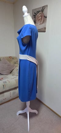 Image 5 of Closet Royal Blue Cowl Neck Pencil Dress with Contrast Waist Tie – Size 16