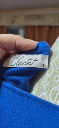 Image 9 of Closet Royal Blue Cowl Neck Pencil Dress with Contrast Waist Tie – Size 16