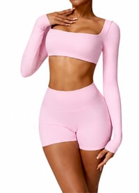 Image 1 of Long Sleeve Top with Leggings & Shorts Set