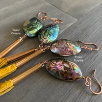 Image 3 of Abalone, buckskin and copper earrings - Big Auntie earrings