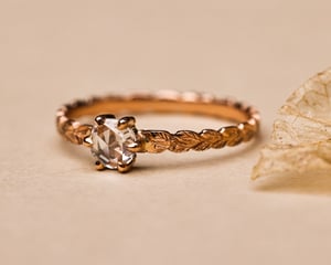 Image of 18ct Rose Gold, 4mm Rose-Cut Diamond, Laurel Leaf Carved ring (LON279)