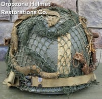 Image 12 of WWII M2 101st Airborne 506th Helmet D-bale Front Seam Westinghouse Paratrooper. Captain. Net & Scrim