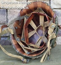 Image 16 of WWII M2 101st Airborne 506th Helmet D-bale Front Seam Westinghouse Paratrooper. Captain. Net & Scrim