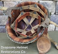 Image 14 of WWII M2 101st Airborne 506th Helmet D-bale Front Seam Westinghouse Paratrooper. Captain. Net & Scrim