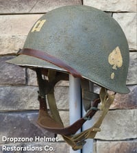 Image 9 of WWII M2 101st Airborne 506th Helmet D-bale Front Seam Westinghouse Paratrooper. Captain. Net & Scrim