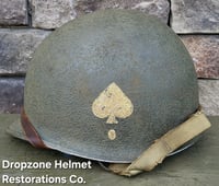 Image 4 of WWII M2 101st Airborne 506th Helmet D-bale Front Seam Westinghouse Paratrooper. Captain. Net & Scrim