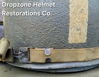 Image 11 of WWII M2 101st Airborne 506th Helmet D-bale Front Seam Westinghouse Paratrooper. Captain. Net & Scrim
