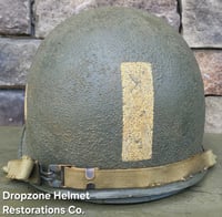 Image 6 of WWII M2 101st Airborne 506th Helmet D-bale Front Seam Westinghouse Paratrooper. Captain. Net & Scrim
