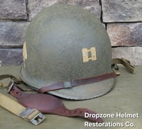 Image 10 of WWII M2 101st Airborne 506th Helmet D-bale Front Seam Westinghouse Paratrooper. Captain. Net & Scrim