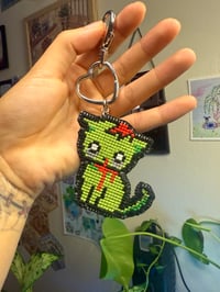 Image 2 of Denim-backed Zombie Cat Keychain