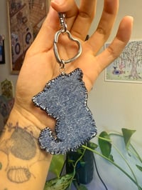 Image 3 of Denim-backed Zombie Cat Keychain