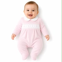 Image 1 of Velour smocking sleepsuit