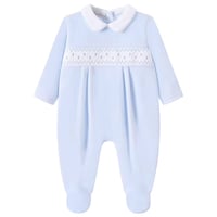 Image 1 of velour boys blue sleepsuit