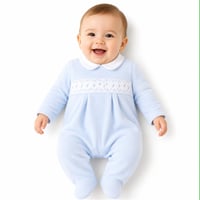 Image 2 of velour boys blue sleepsuit
