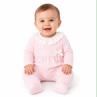 Image 2 of Pink lace bow sleepsuit