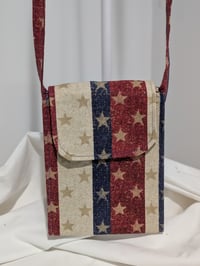 Image 1 of Patriotic Three Pocket Cellphone Crossbody Bag