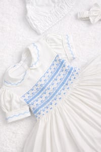 Ivory & blue smocked dress