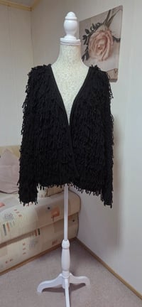 Image 3 of New Look Black Shaggy Fringe Cardigan – Size L