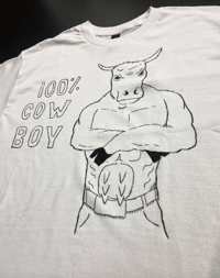 Image 1 of 100% Cow Boy Hand Drawn Tshirt