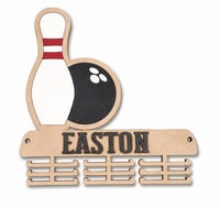 Image 1 of Personalized Bowling Medal Hanger | Custom Bowling Medal Display | Wooden Medal Holder with Name