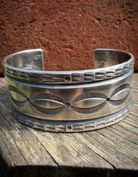 Image 2 of WL&A Handmade Ingot Old Style Sunburst Cuff - 1 1/8 width - Size 7 to 7.5" Wrist
