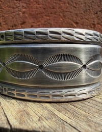 Image 4 of WL&A Handmade Ingot Old Style Sunburst Cuff - 1 1/8 width - Size 7 to 7.5" Wrist