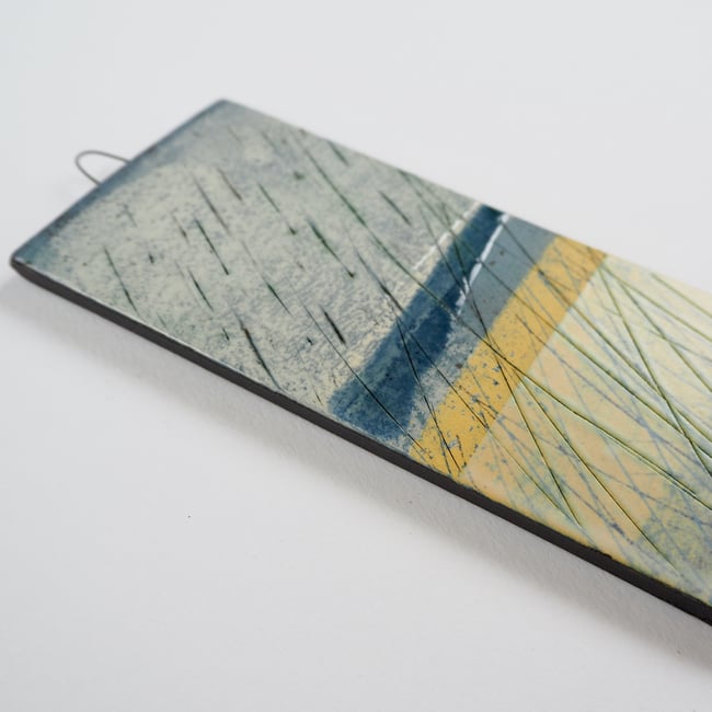 Small Ceramic Hanging Tile, Yellow Grasses, Inspired by Nature