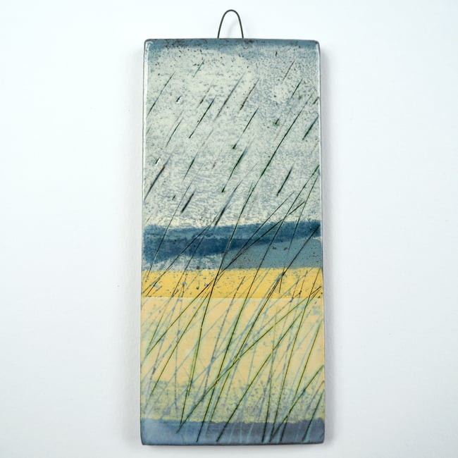 Small Ceramic Hanging Tile, Yellow Grasses, Inspired by Nature