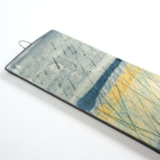 Small Ceramic Hanging Tile, Yellow Grasses, Inspired by Landscape