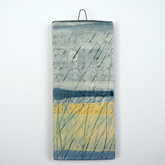 Small Ceramic Hanging Tile, Yellow Grasses, Inspired by Landscape